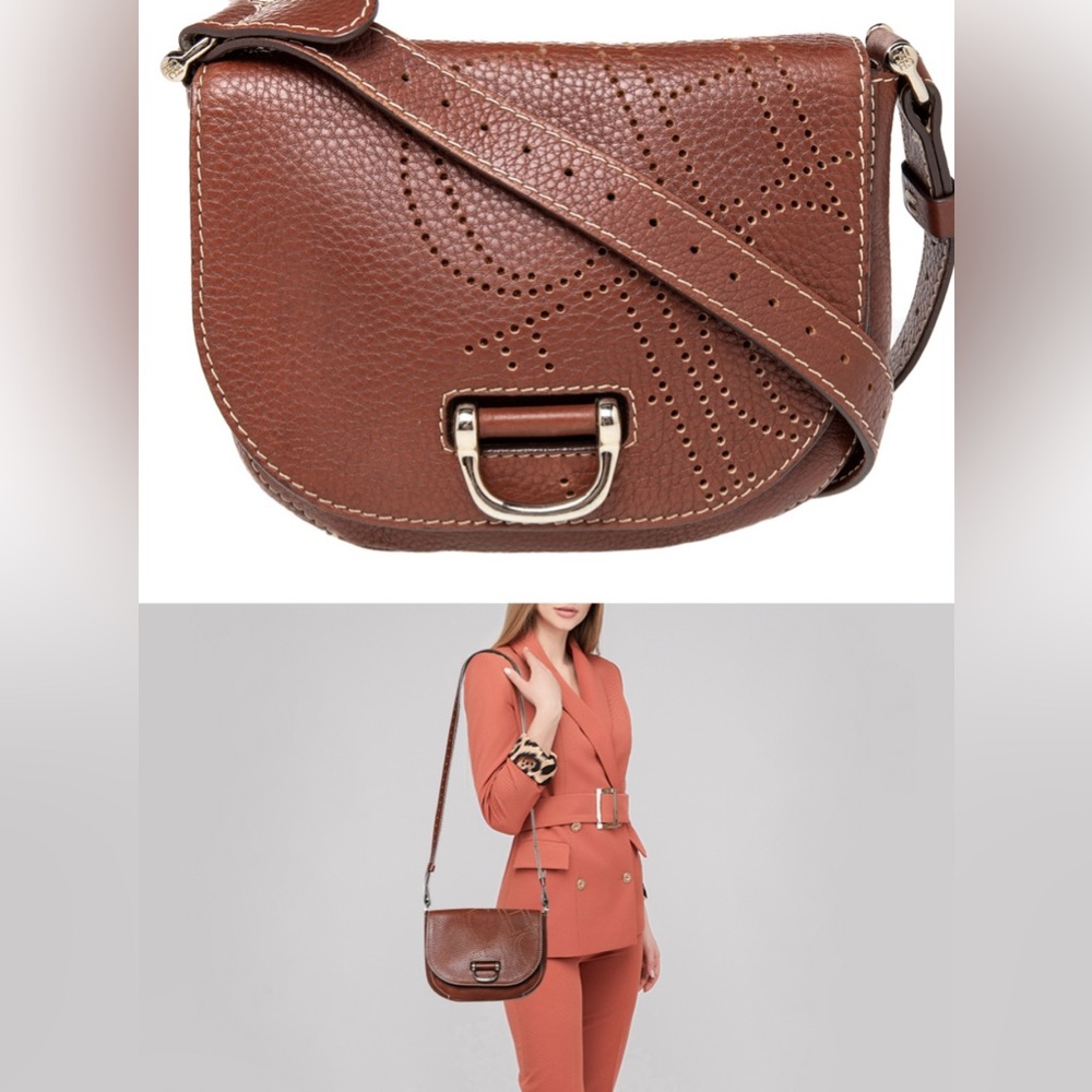 Carolina Herrera Brown Leather Flap Crossbody Bag